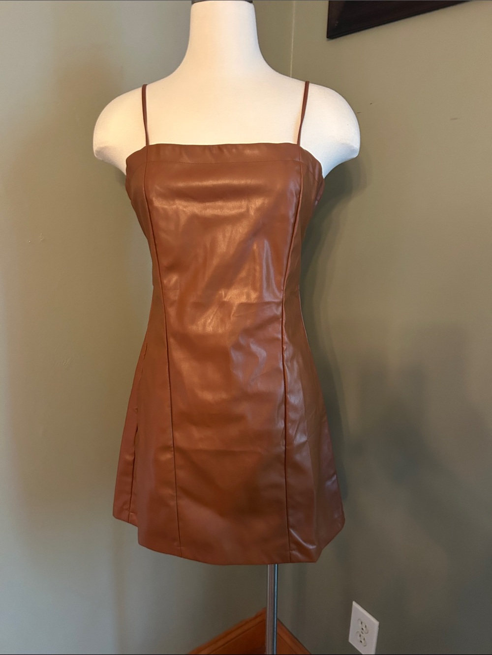 Love Tree Faux Leather Dress in Cognac Brown